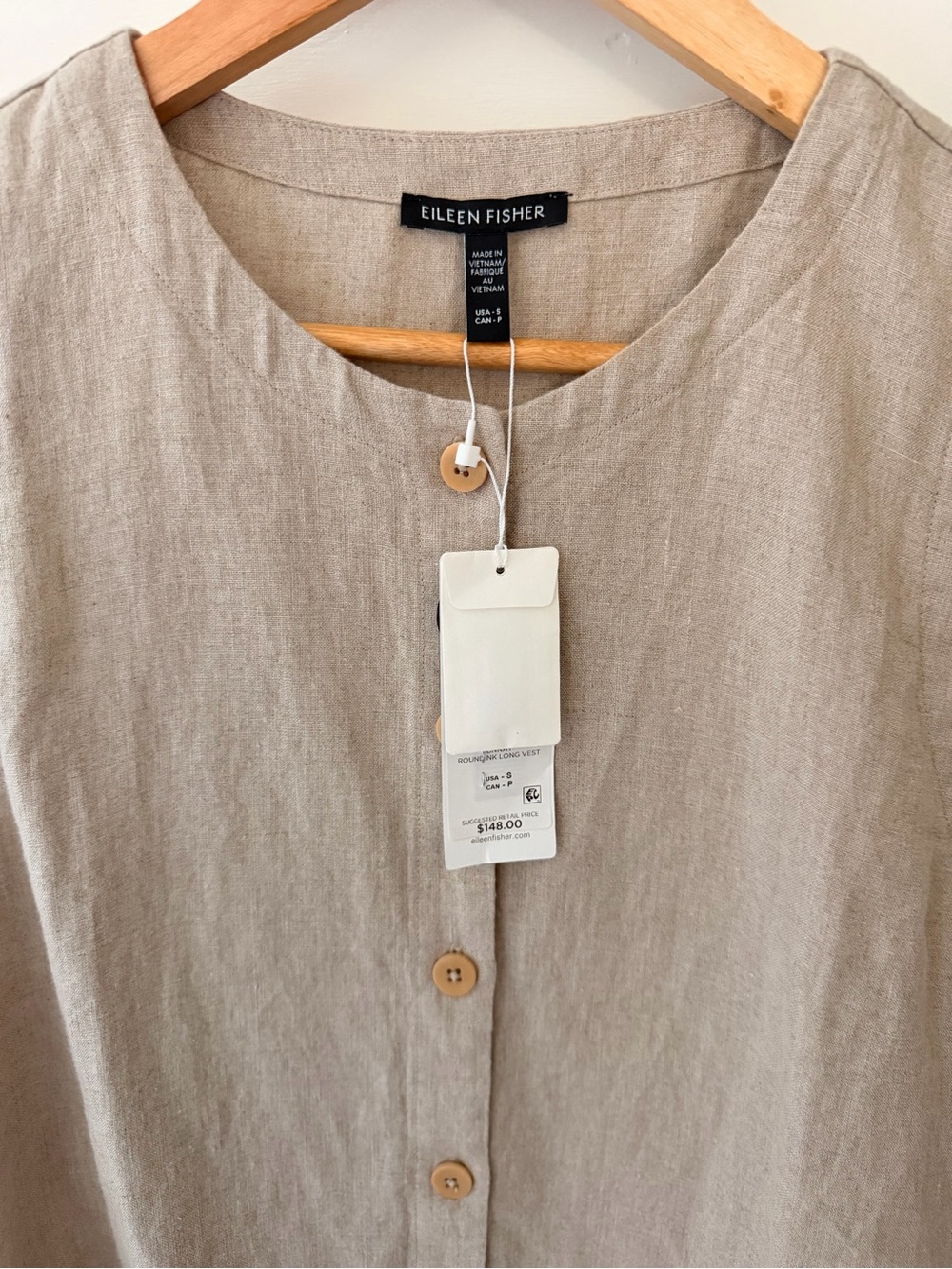 Eileen Fisher Natural Linen Sleeveless Button-Front Tank - Picture 3 of 3